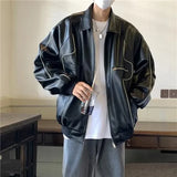 American Vintage Up Leather Jacket  Autumn New Street Trend Lapel Coat Men Hip Hop Harajuku Punk Casual Loose Motorcycle Jacket