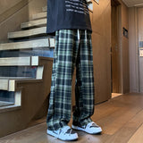 Autumn Classic Men's Plaid Pants Fashion Casual Long Straight Trousers Drawstring Wide Leg Check Pant