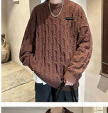 Autumn and winter high street men and women Korean style trend lazy style round neck sweater couple loose retro casual knitted