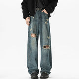 NEW Baggy jeans man Frayed Damaged Hole Baggy Wide Leg Jeans for Men and Women Streetwear Casual Ropa Hombre Denim Trousers