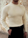 Vintage O Neck Slim Fit Knit Mens T-shirts Spring Stylish Solid Color Ribbed Long Sleeve Jumper Tops Men Casual Knitting T Shirt