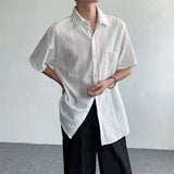 Korean Fashion Hollow Shirt for Men Summer Short Sleeve Button Trend Loose Niche Design Handsome Cotton Casual Shirts Men