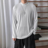 Long Sleeved T-shirt Men Casual Pleated T Shirt Men Japanese Streetwear Loose Ice Silk T Shirt Mens Stand Up Collar Tshirt