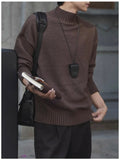 New Korean Fashion Men Sweater Light Luxury Trendy Turtleneck Knit Solid Color Pullover Leisure Retro Long Sleeve Basic Knitwear