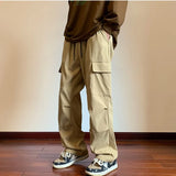 Harajuku Men Parachute Cargo Pants Wide Leg Draped Straight Baggy Oversize Trousers Hip Hop Military Casual Bottoms Black Khaki