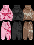 Y2K Fashion Hoodies Men Harajuku Gothic Printed Oversized Full Zipper Sweatshirts Pants Hip Hop Hooded Jacket Coats Streetwear