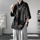 2025 White Texture Short-sleeved Shirts Men Korean Chic All-match Blouses Casual Loose Single Breasted Black Shirt with Tie