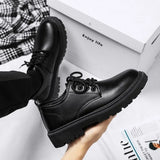 Men Korea Leather Platform Oxfords Slip on Thick Tottom Male Derby Shoes Casual Loafers Mens Square Toe Formal Dress Shoes