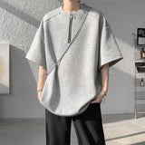 Summer Short Sleeved T-shirt Men Oversized Gray Black Casual T Shirt Men Streetwear Hip-hop Loose Zipper T Shirt Mens Top M-3XL