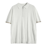 Men's Casual Zipper Polo Shirt Solid Color Texture Lapel Breathable  Leisure Tees for Men Summer Light Luxury Knitwear New
