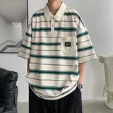 Summer Men POLO Shirt Trend Loose Clothing Students Short-sleeved T Shirt Tops Round Neck Five-quarter Sleeve Harajuku