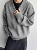 New American Vintge Men V Neck Sweaters Casual Drooping Solid Color Long Sleeve Knitwear Premium Quality Knitted Pullovers M-2XL