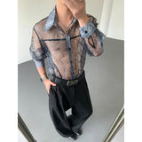 Summer Long Sleeved Shirt Men Fashion Society Mens Dress Shirt Korean Loose Thin Casual Shirt Mens Transparent Shirts M-2XL