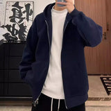 Cotton Solid Color Hooded Sweatshirt Autumn American Double Zipper Cardigan Gray Men's and Women's Loose Simple Daily Hoodies