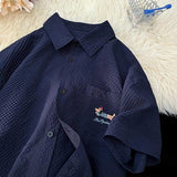 Gmiixder Bubble Yarn Embroidered Shirt Short-sleeved Summer Thin Breathable Quick-drying Beach Shirt Couple Half-sleeved Jacket