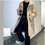 Spring Autumn Army Green Windbreaker Fashion Men Mid-length Casual Hooded Coat Men Daily High Street Overcoat Male Clothes