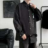 Shirts With Chain Men Loose All-match Spring New College Korean Style Popular Tops Casual Fashion Design Simple Turn Down Collar