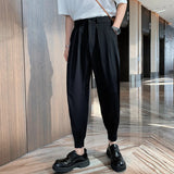 New Fashion Spring Summer Pants Men Tapered Bottom Slit Trousers Korean Style White Khaki Black Elastic Waist Casual Pants Man