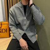 Japanese Stand Collar Men Cardigan Jacket Light Luxury Trendy Knitted Zip-up Long Sleeve Sweater Coat Premium Quality Knitwear