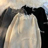 Raw Edge Sweaters Men Autumn Knitted Hong Kong Style Slouchy Temperament Daily Simple Classic Pullovers Versatile High Street
