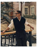 New Korean Fashion Polo Neck Men Sweater Vest Light Luxury Retro Business Knitted Sleeveless Waistcoats Leisure Premium Knitwear