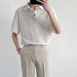 Summer Men Solid Color Tops New Korean Style Button Polo Shirts Fashion Casual Loose Lapel Polo Shirts Men's Clothing