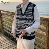 Striped Knitted Sweater Vest Men Ulzzang Soft Loose Casual All-match Harajuku Handsome Stretchy Vintage Sleeveless Streetwear