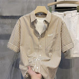 Elegant Fashion Harajuku Slim Fit Ropa Hombre Loose Casual Sport All Match Tops Square Neck Button Pockets Short Sleeve Blusa