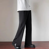 Casual Solid Color Side Slit Flared Pants Mens Streetwear Fashion Loose Straight Trousers Men Summer Leisure Ice Silk Pants