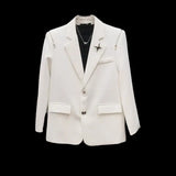Japanese Niche Design Suit Jacket Loose High-end Metal Buckle Trendy Shoulder Pad Long Sleeved Zipper Decoration Suit