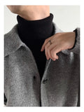 New Korean Fashion Men Cardigan Jacket Light Luxury Knitted Polo Neck Long Sleeve Sweater Coat Casual Retro Solid Color Knitwear