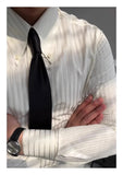New Italy Business Men Shirts Light Luxury Textured Peaked Lapel Striped Long Sleeve Cardigan Leisure High Quality Blouse M-2XL