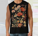 Men Tank Tops Flower Printing O-neck Sleeveless Summer Casual Male Vests Streetwear Fashion Leisure Men Clothing