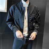 Autumn KPOP Fashion Style Harajuku Slim Fit Tops Loose All Match Casual Outerwear Stand Collar Pockets Zipper Long Sleeve Jacket