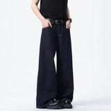 Men Dark Blue Loose Drag Floor Length Jeans Classic Straight Leg Denim Pants Wholesale Hot Sale Minimalist Casual Streetwear