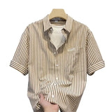 Elegant Fashion Harajuku Slim Fit Ropa Hombre Loose Casual Sport All Match Tops Square Neck Button Pockets Short Sleeve Blusa