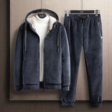 Sportswear Men Set Sports Suit Fleece Thickened Hooded Sweat Shirt+Pant 2-piece Sets Casual Men Tracksuit Winter Male Tracksuit