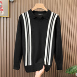 British Retro Men's Knitted Polo Shirt Light Luxury Patchwork Slim-fit Short Sleeve T-shirts Leisure Business  V-neck Tops M-3XL