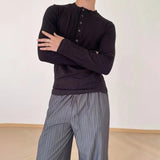 Mens T-Shirt Basic Lightweight Home Comfortable Knitted T-Shirt Simple Soft Elastic Casual Long Sleeve Top Men'S Clothing