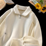 American autumn and winter street fashion personalized stand up collar half zipper couple loose retro casual Harajuku top y2k