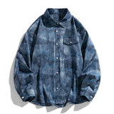 Spring Summer Men Long Sleeve Tie-Dye Shirts Men Y2K Vintage Cargo Shirt Korean Fashion Loose Streetwear Blouses Clothes