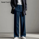 Stylish Mens Straight Suit Trousers Spring Summer Fashion Solid Color Pleated Pants For Men Casual Loose Breathable Pants