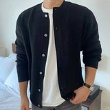 Autumn Winter New Mens Simple Sweater Cardigan American Street Fashion Round Neck Zipper Solid Color Warm Knitted Sweater Jacket