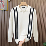 British Retro Men's Knitted Polo Shirt Light Luxury Patchwork Slim-fit Short Sleeve T-shirts Leisure Business  V-neck Tops M-3XL