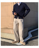 Korean Jacquarded Cardigan Coat Light Luxury Knitted Lapel Long Sleeve Men Sweater Jackets Autumn Leisure Premium Knitwear M-3XL