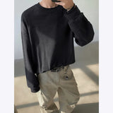 Spring Cotton Long Sleeved T-shirt Men Black White Casual T Shirt Men Streetwear Korean Loose Round Neck T Shirt Mens Top M-3XL