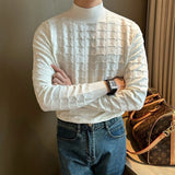 New Luxury Jacquard Men Sweater  Casual British Style Slim-fit Knitted Long Sleeve Pullover Fashion Leisure Basic Knitwear M-3XL