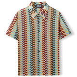 New Casual Knitting Hollow Out Shirts Mens Spring Summer Fashion Button Lapel Knit Shirt For Men Vintage Striped Colorful Shirts