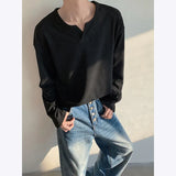 Autumn Long Sleeved T-shirt Men Fashion V-neck Pullover T Shirt Men Streetwear Korean Loose Pullover T Shirt Mens Top M-3XL