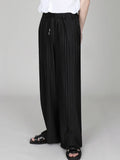 Men Clothing Spring Autumn Ice Silk Pleated Wide Leg Pants Elastic Waist Causal Loose Straight Trousers For Male